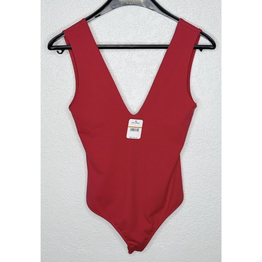 Free People Plunge Bodysuit Sleeveless Red Sexy NWTS New Small Women’s 1C